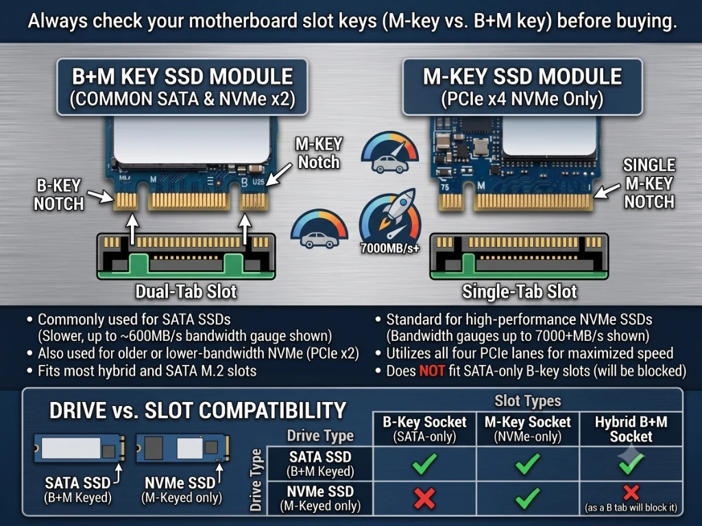 Not All SSDs Are Created Equal: HDD vs SATA vs M.2 NVMe Speed Tiers & M-Key vs B+M Key Compatibility